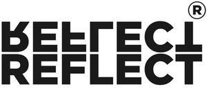 Logo for den danske webshop Reflect. Logoet er trademarked og selve ordet Reflect er spejlet opad, så det står to gange.